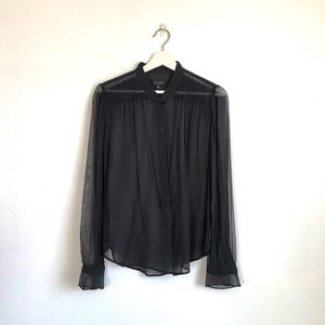 NWT Rag & Bone Susan Silk Blend Sheer Long Sleeve Blouse | Black, Size Medium